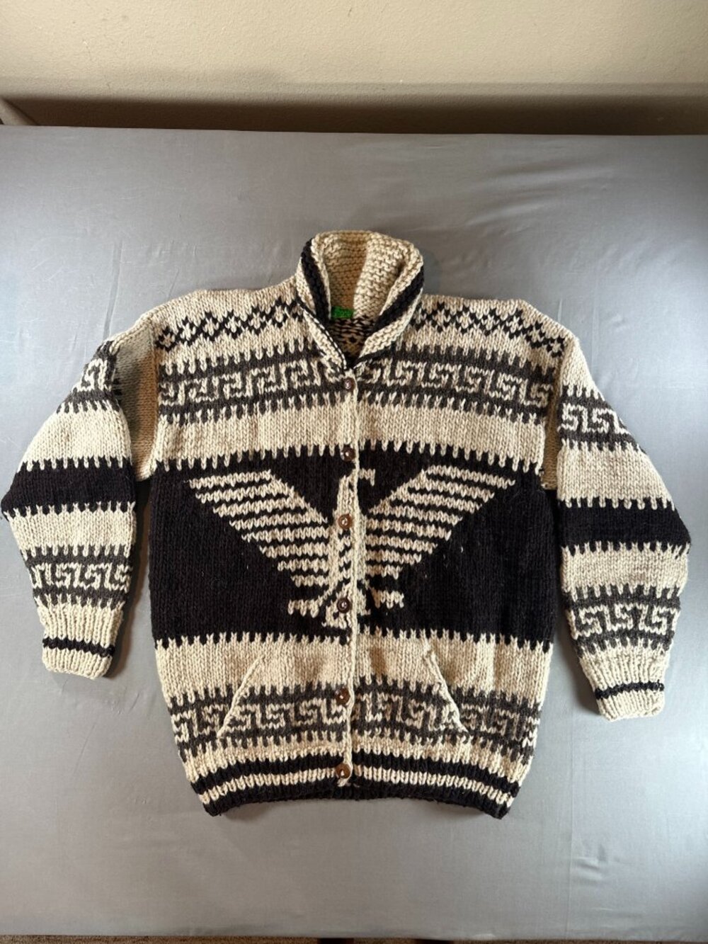 VTG El Gringo Imports 100% Wool Cardigan Handmade Ecuador Thunderbird Sweater